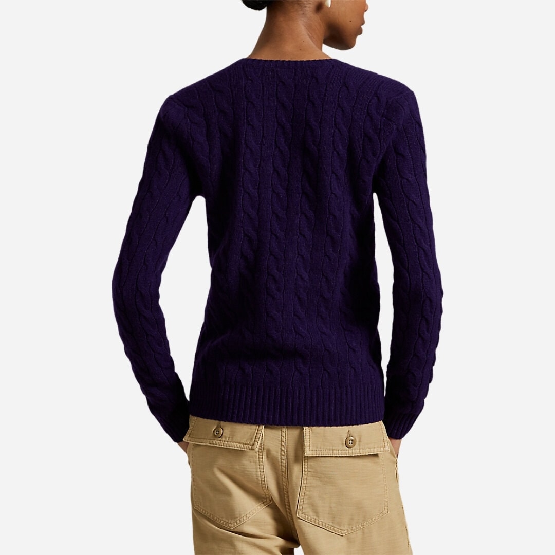 Cable-Knit Wool-Cashmere V-Neck Sweater - Midnight Purple