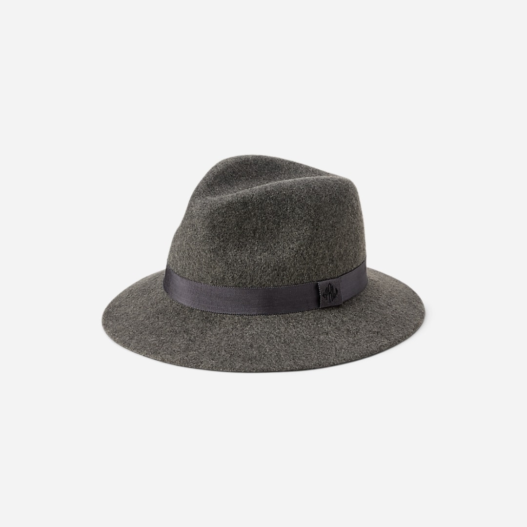 Ribbon-Trim Wool Fedora - Grey Heather