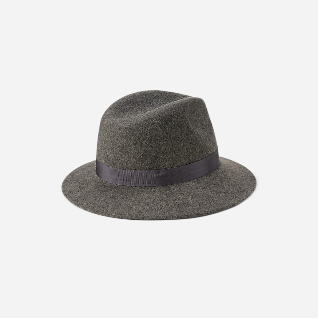 Ribbon-Trim Wool Fedora - Grey Heather