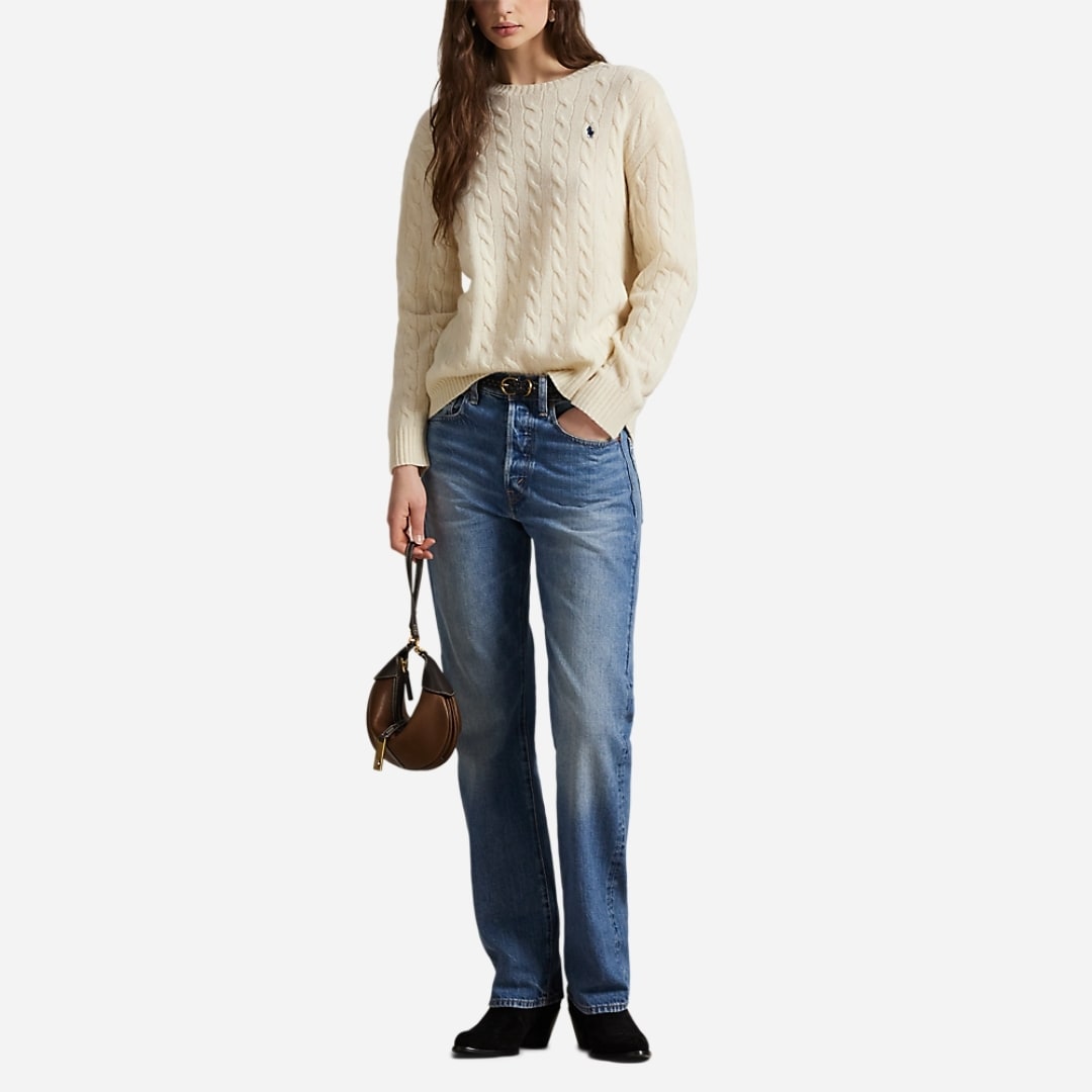 Cable Wool-Cashmere Crewneck Sweater - Authentic Cream