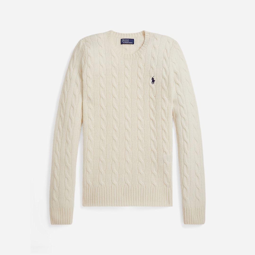 Cable Wool-Cashmere Crewneck Sweater - Authentic Cream