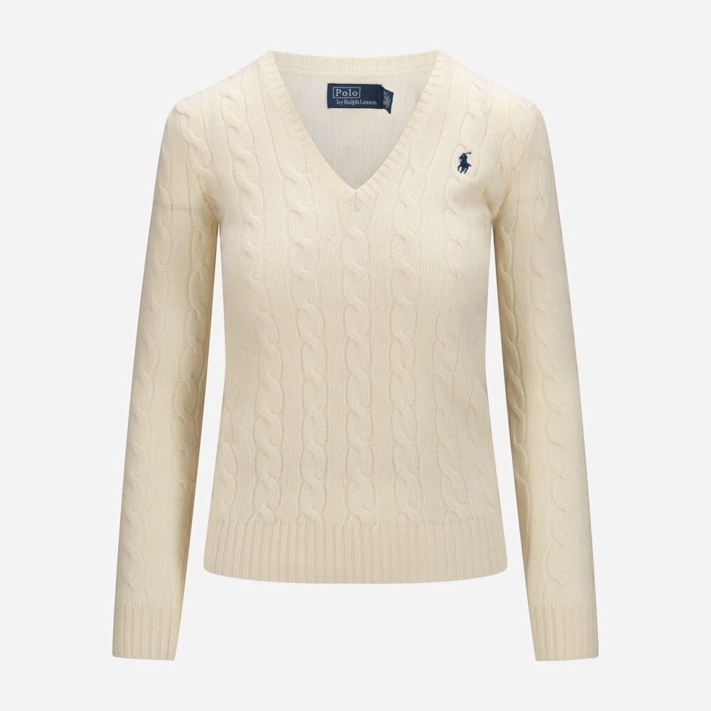 Cable-Knit Wool-Cashmere V-Neck Sweater - Cream