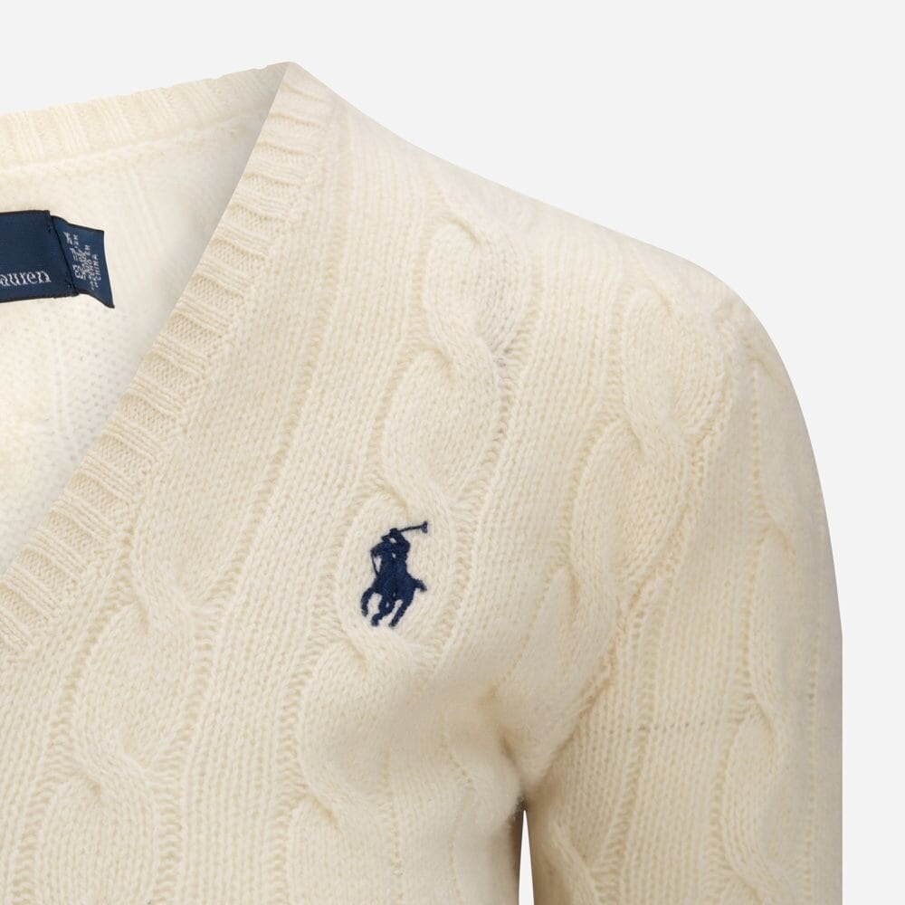 Cable-Knit Wool-Cashmere V-Neck Sweater - Cream