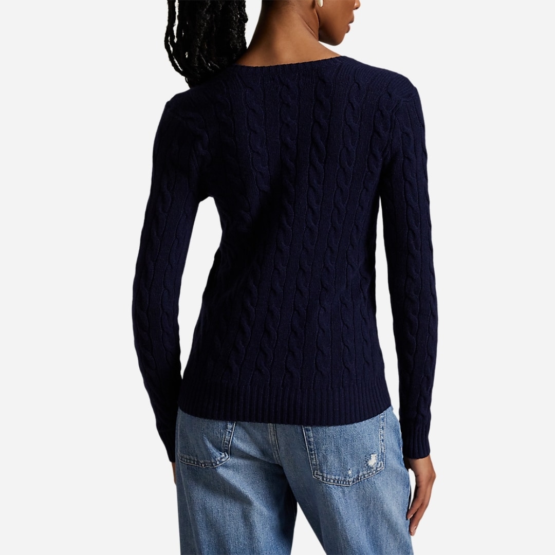 Cable-Knit Wool-Cashmere V-Neck Sweater - Hunter Navy