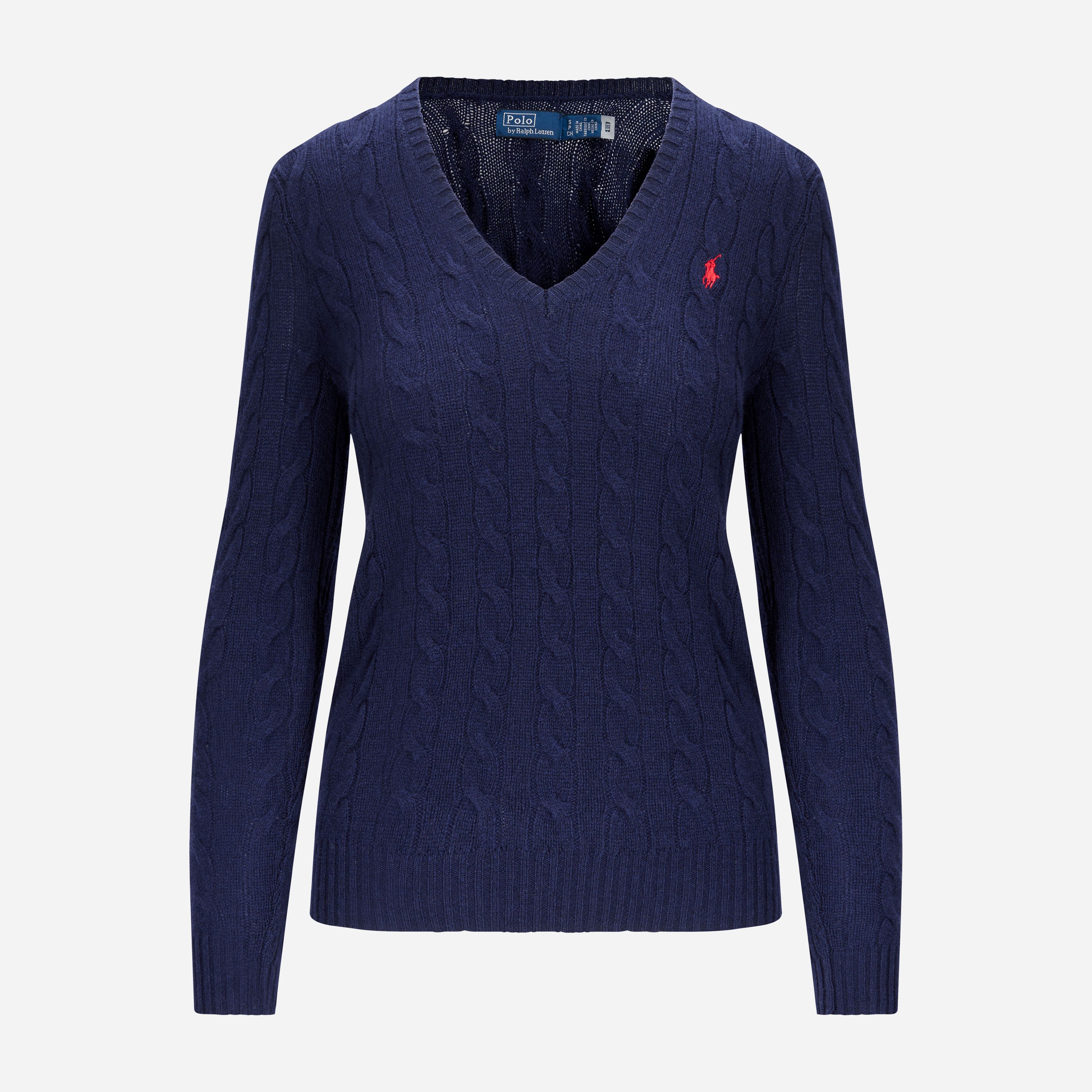Cable-Knit Wool-Cashmere V-Neck Sweater - Hunter Navy