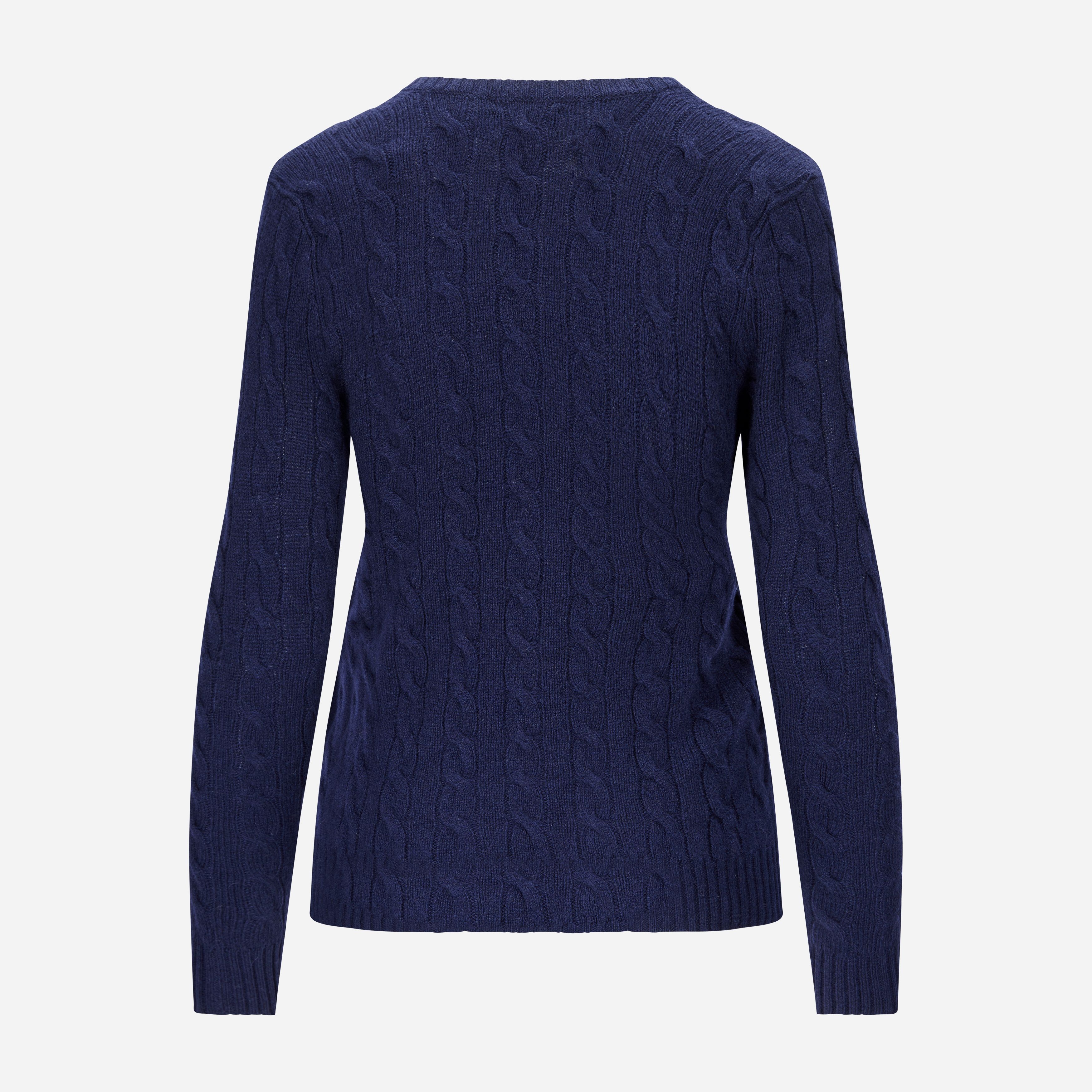 Cable-Knit Wool-Cashmere V-Neck Sweater - Hunter Navy