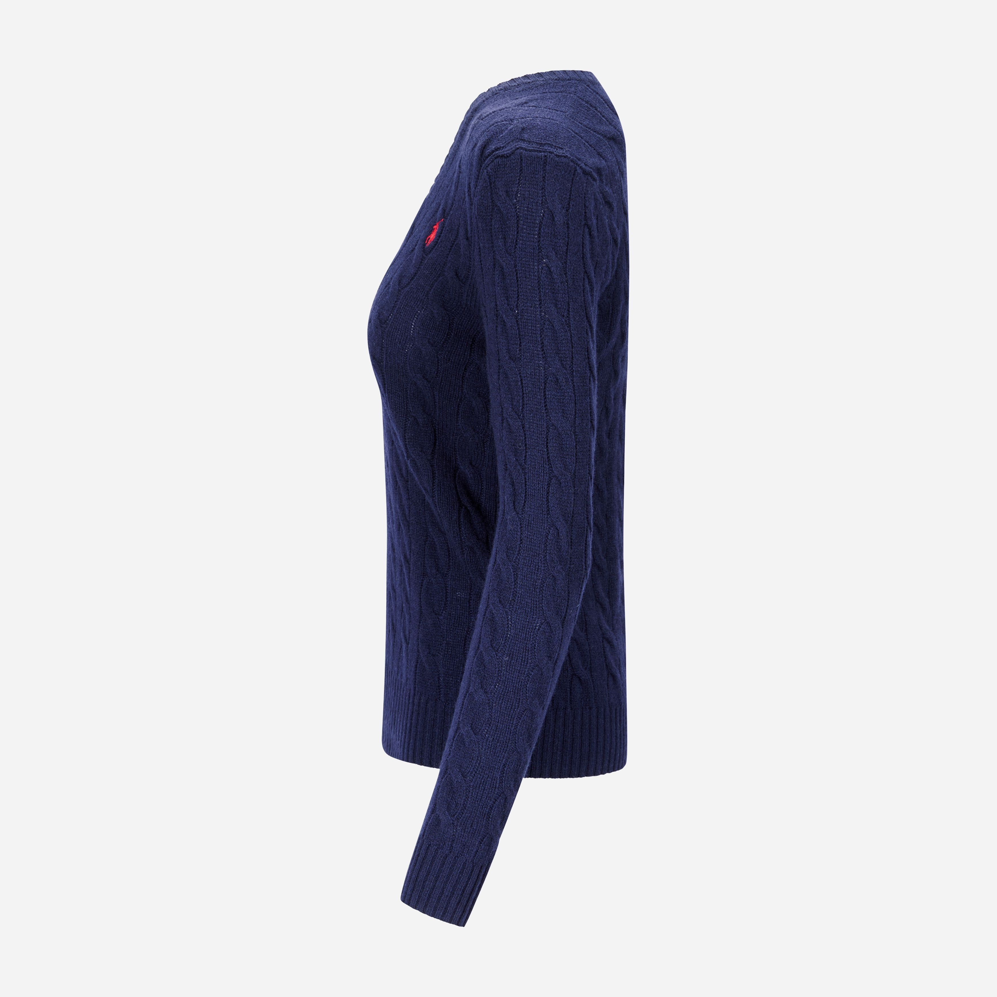 Cable-Knit Wool-Cashmere V-Neck Sweater - Hunter Navy
