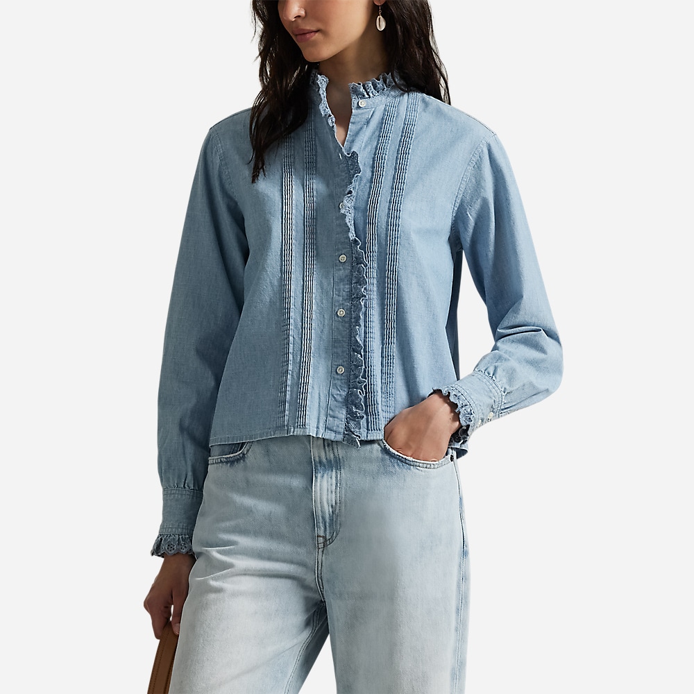 Ruffle-Trim Chambray Top - Chambray