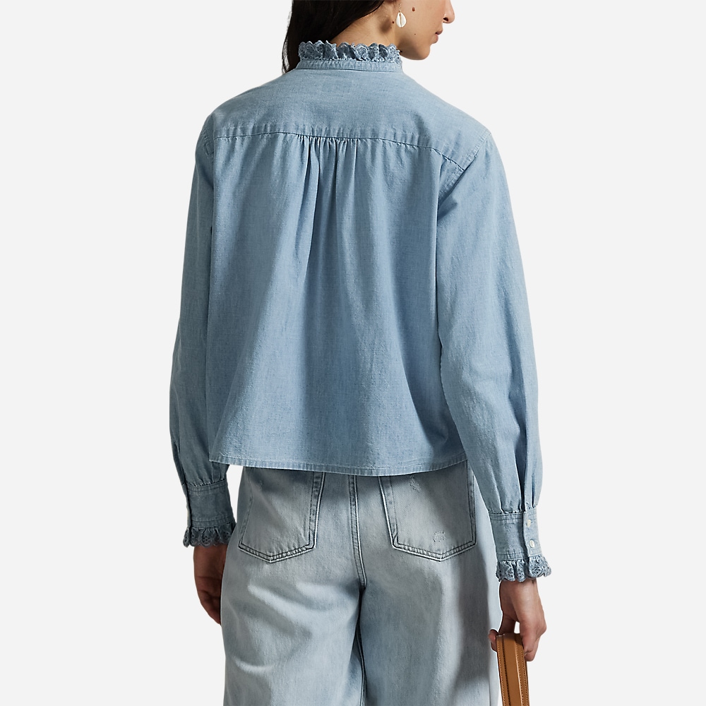 Ruffle-Trim Chambray Top - Chambray