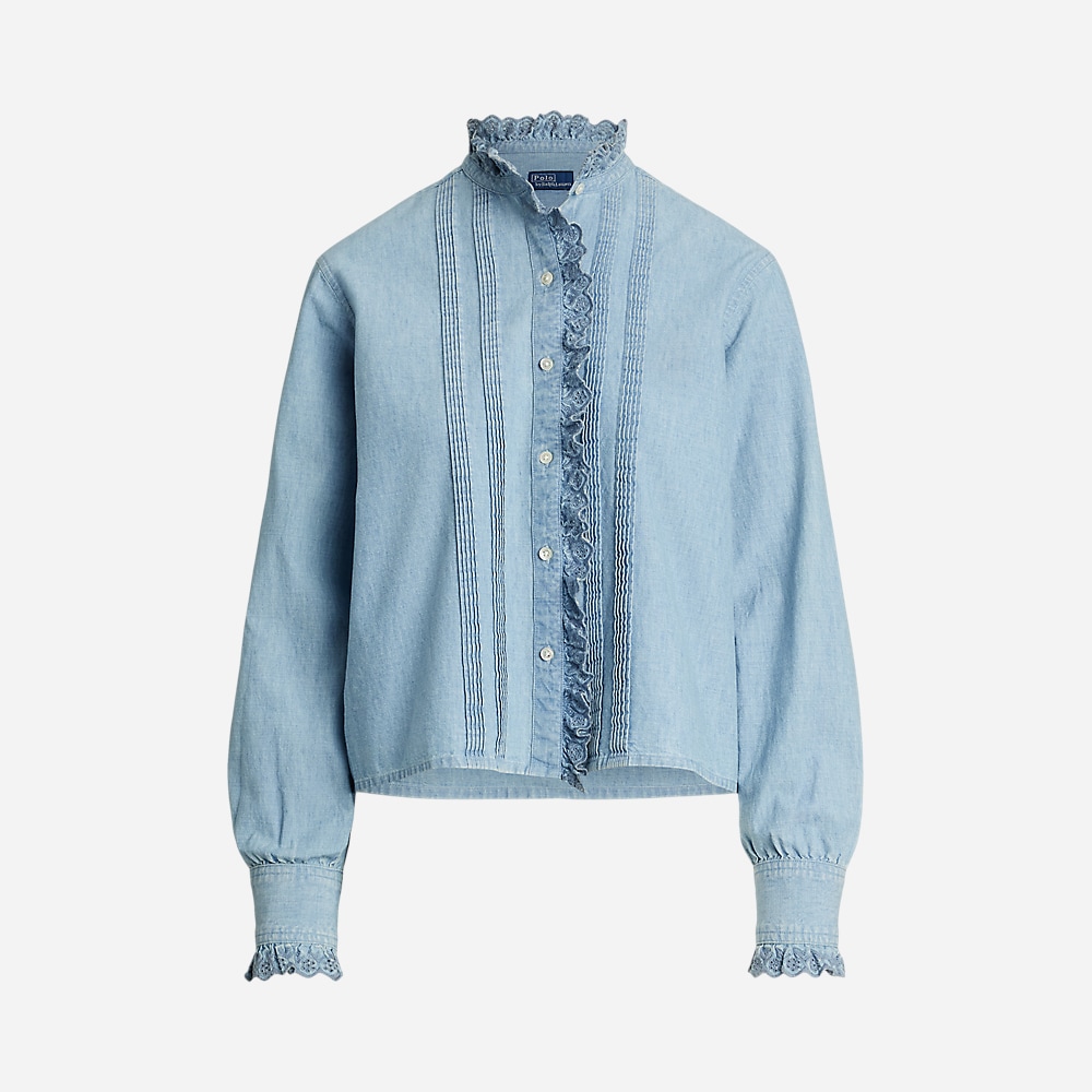Ruffle-Trim Chambray Top - Chambray