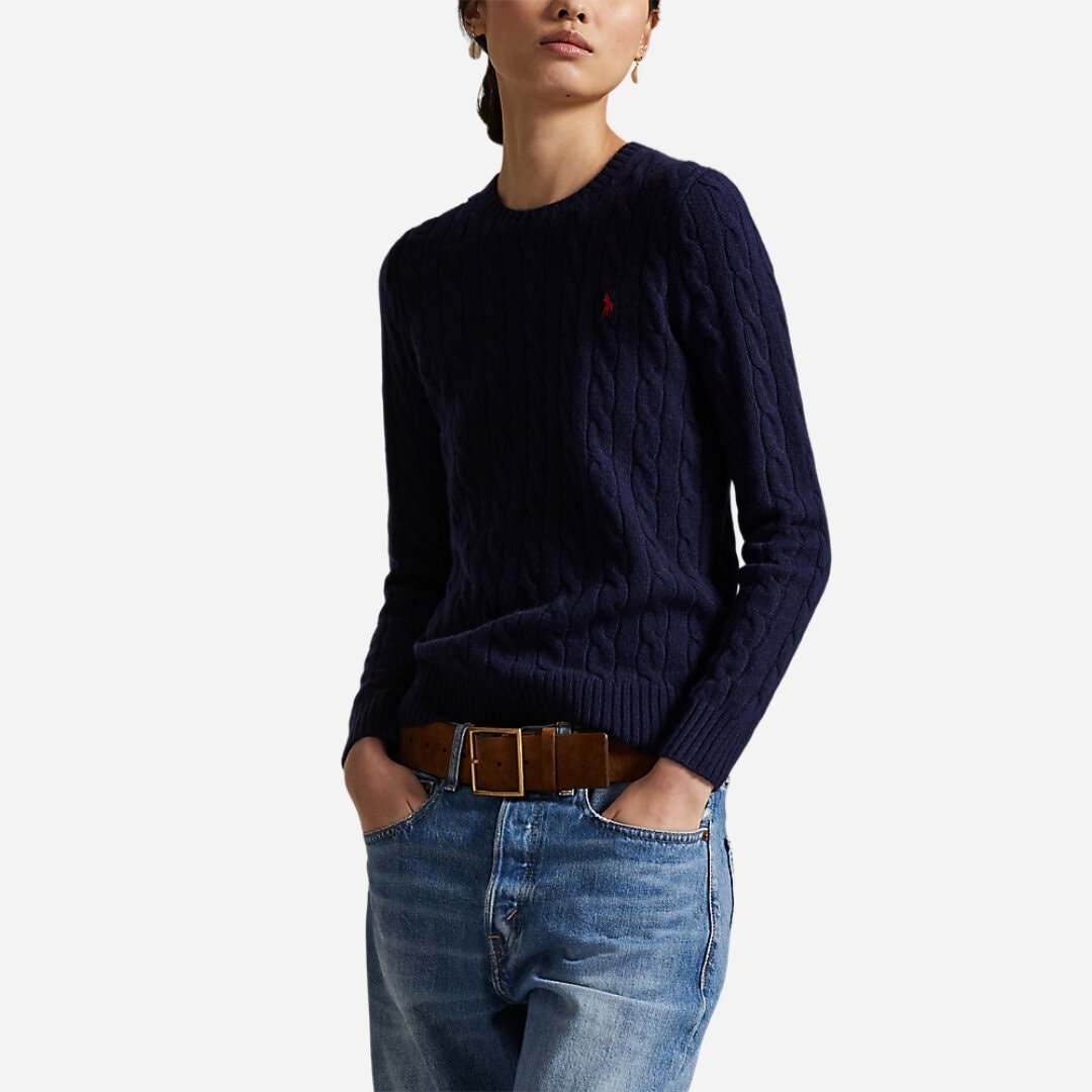 Cable Wool-Cashmere Crewneck Sweater - Hunter Navy