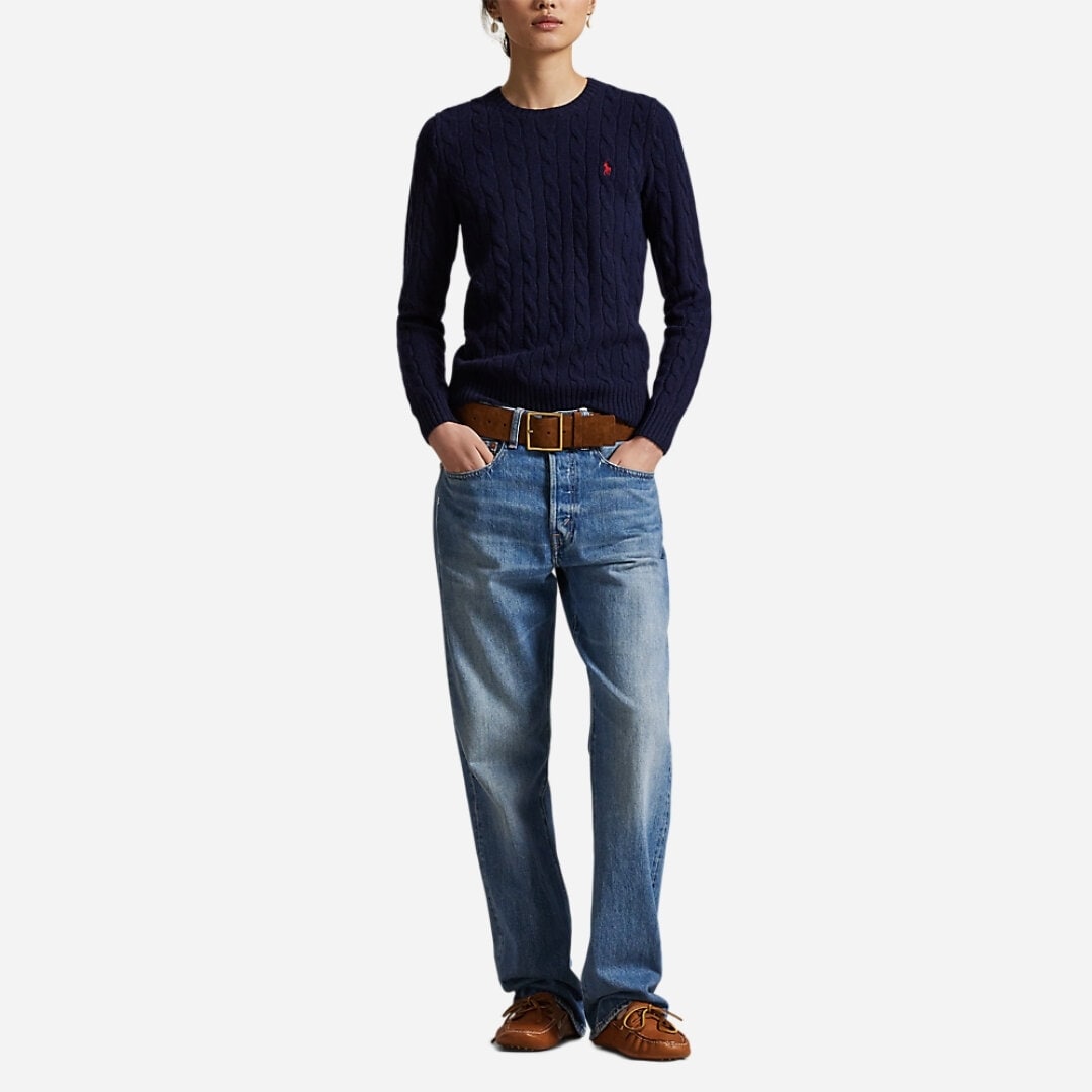 Cable Wool-Cashmere Crewneck Sweater - Hunter Navy