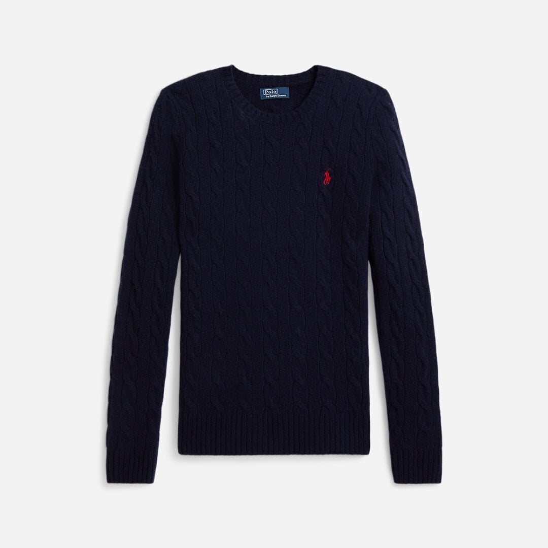 Cable Wool-Cashmere Crewneck Sweater - Hunter Navy