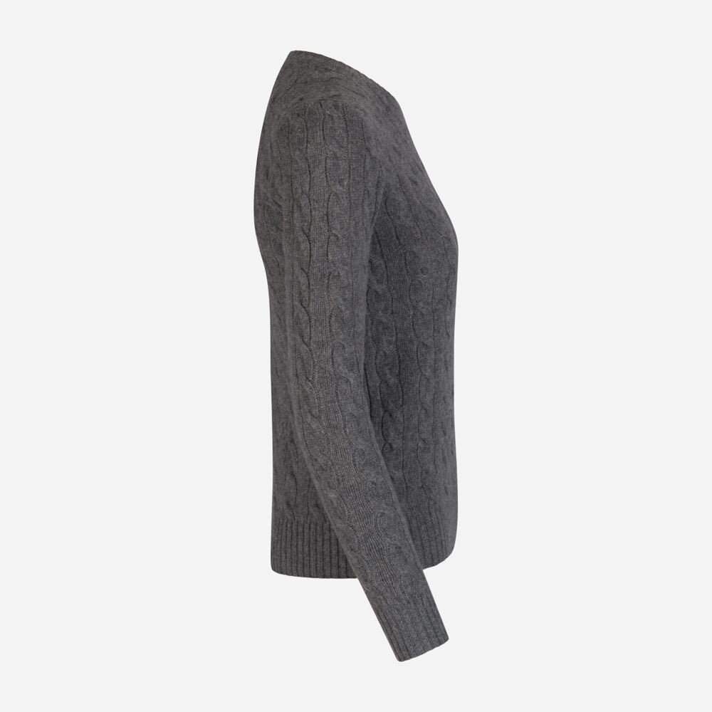 Cable Wool-Cashmere Crewneck Sweater - Flannel Grey Heather