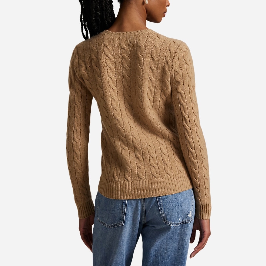 Cable Wool-Cashmere Crewneck Sweater - Collection Camel Melange