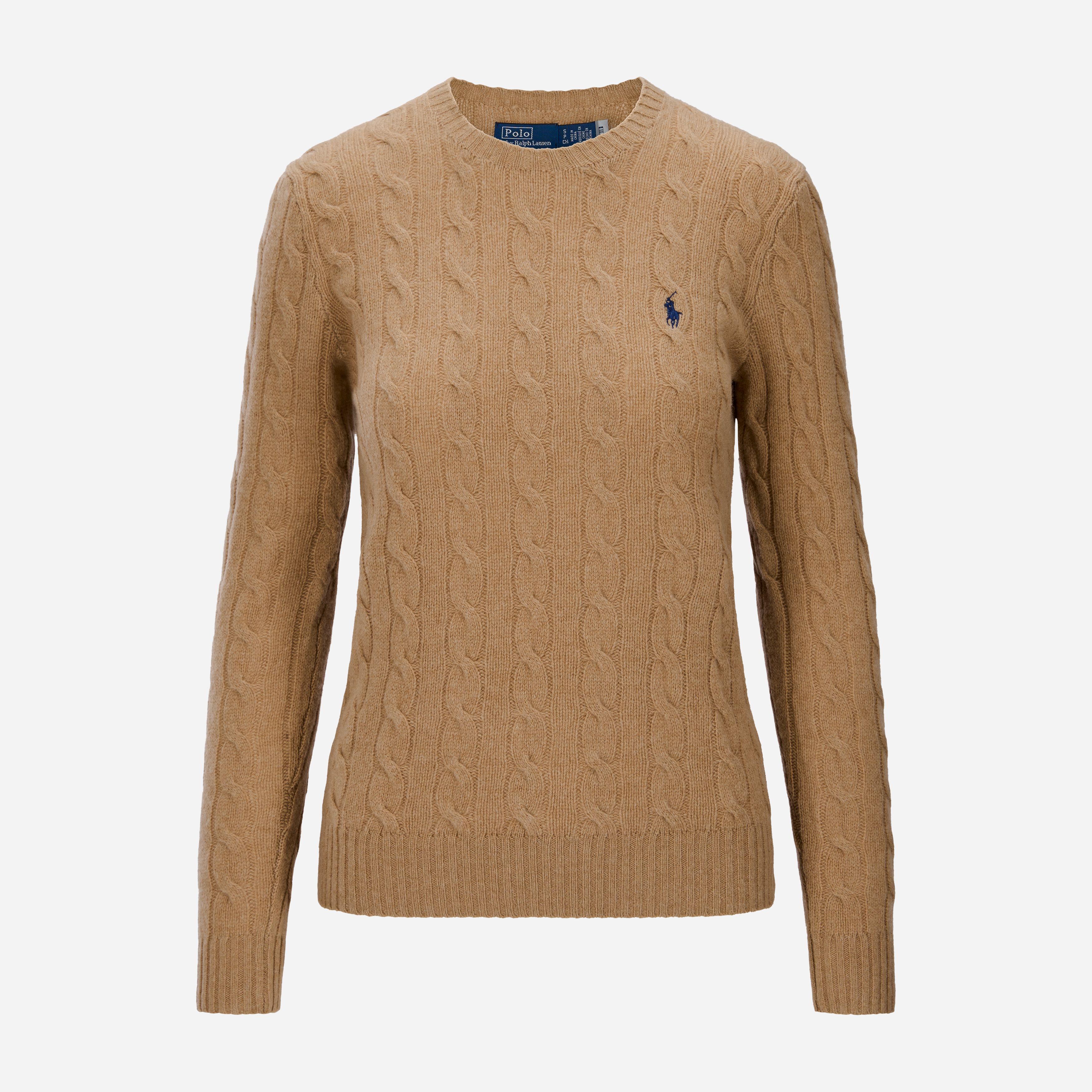 Cable Wool-Cashmere Crewneck Sweater - Collection Camel Melange
