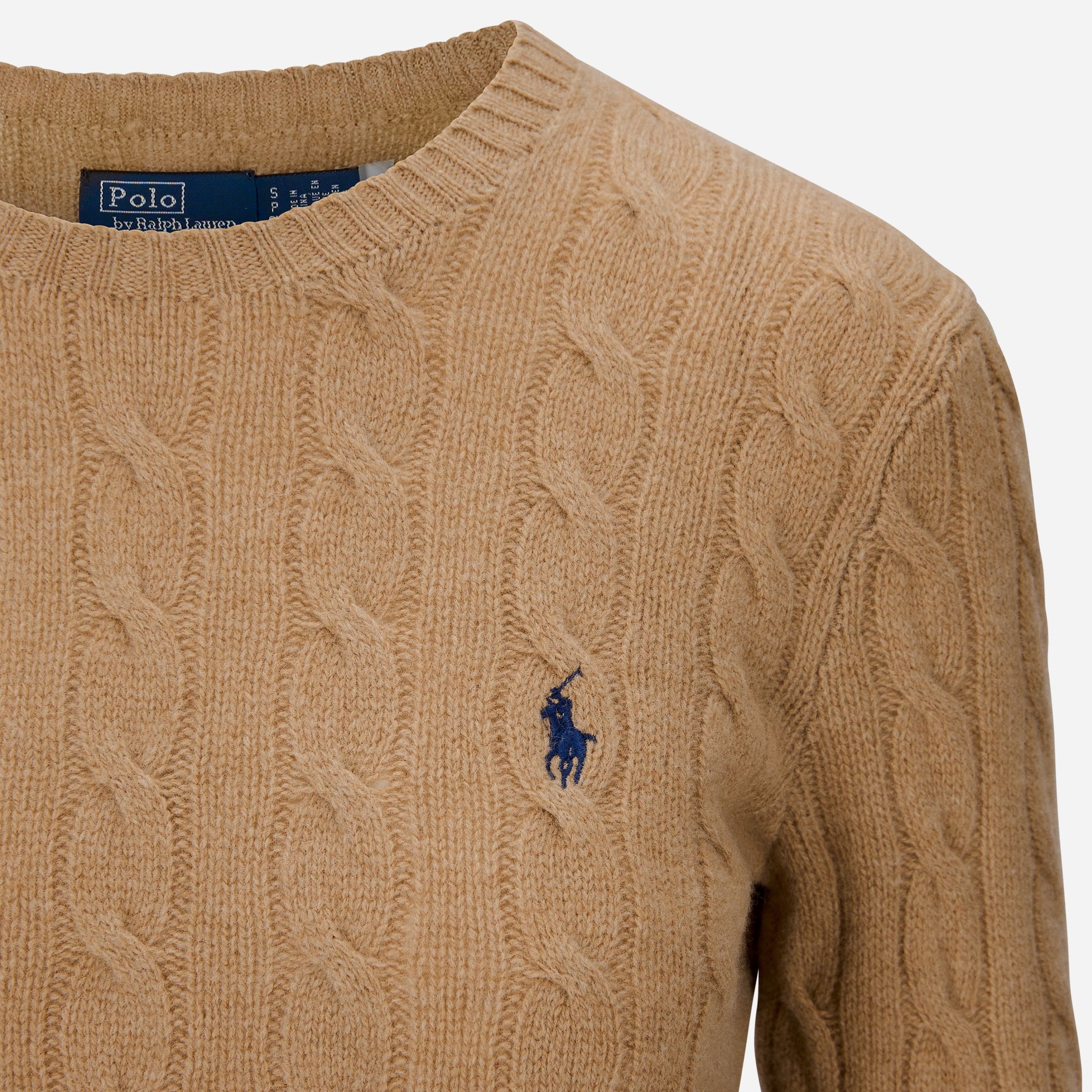 Cable Wool-Cashmere Crewneck Sweater - Collection Camel Melange