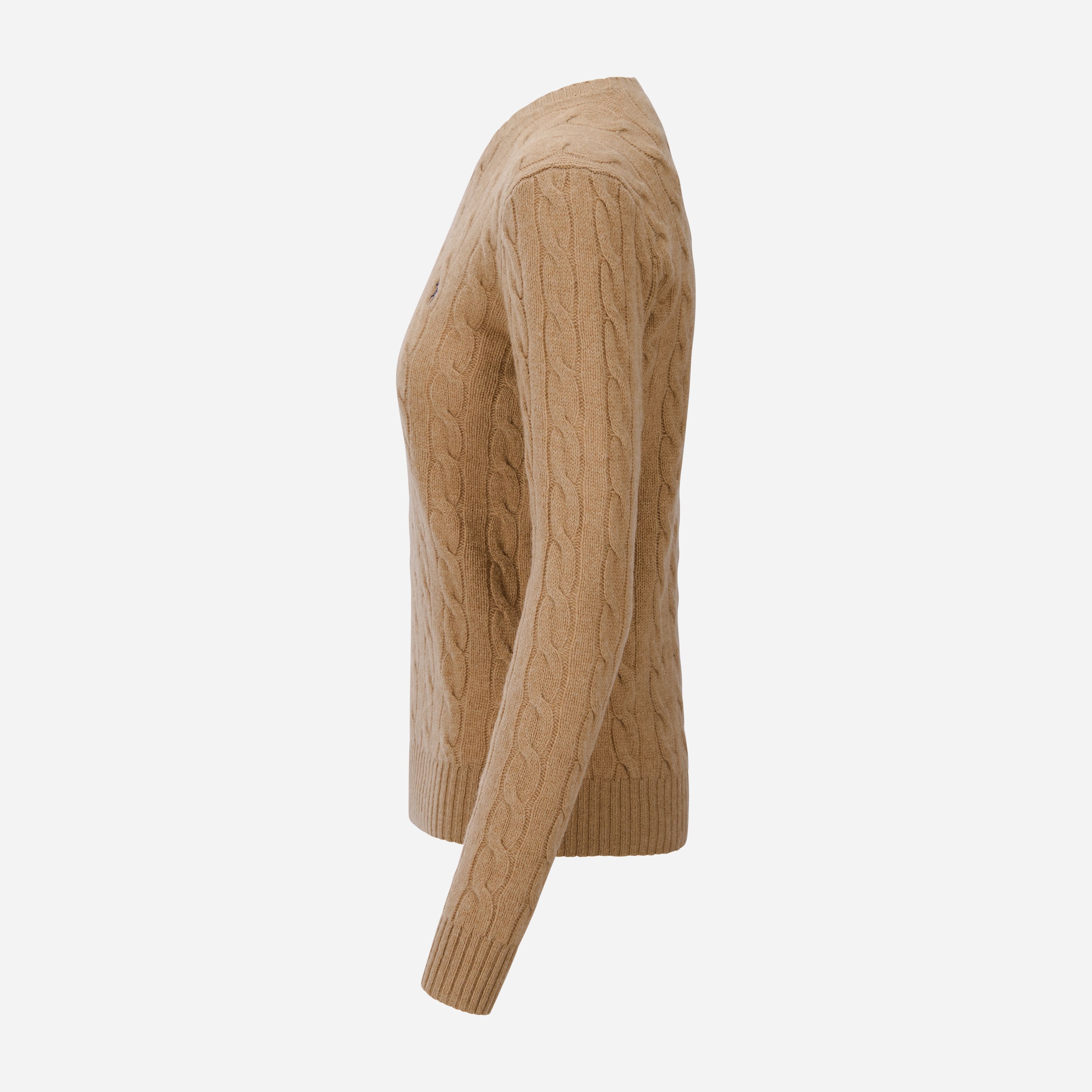 Cable Wool-Cashmere Crewneck Sweater - Collection Camel Melange