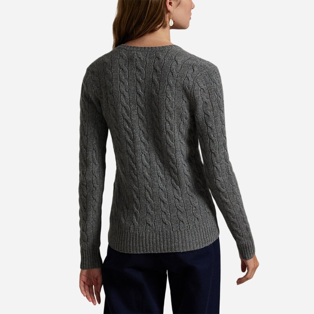 Cable-Knit Wool-Cashmere V-Neck Sweater - Flannel Grey Heather