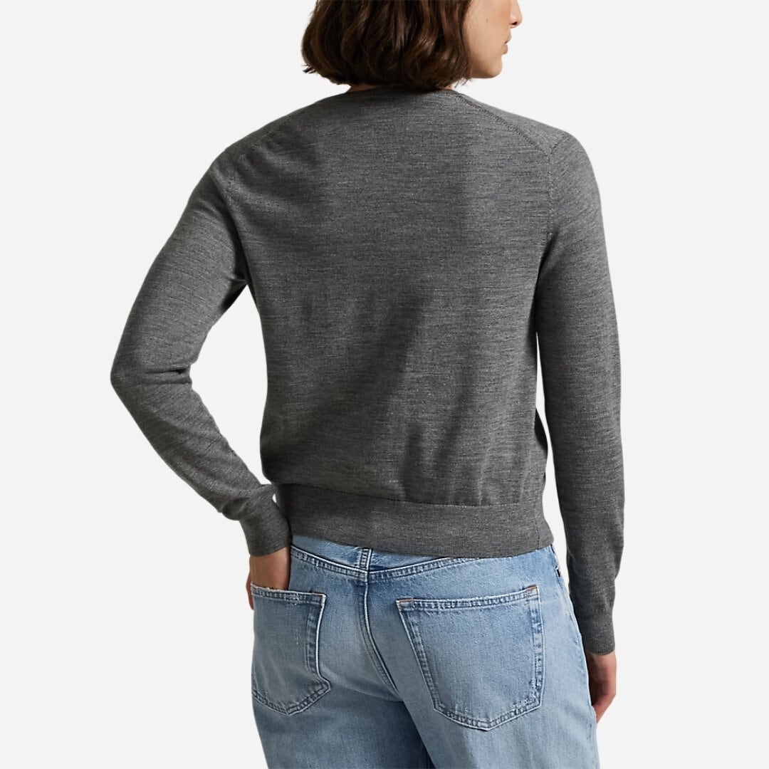 Wool Crewneck Cardigan - Flannel Heather Grey