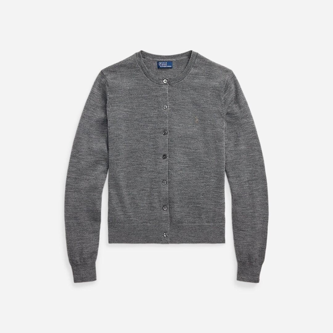 Wool Crewneck Cardigan - Flannel Heather Grey