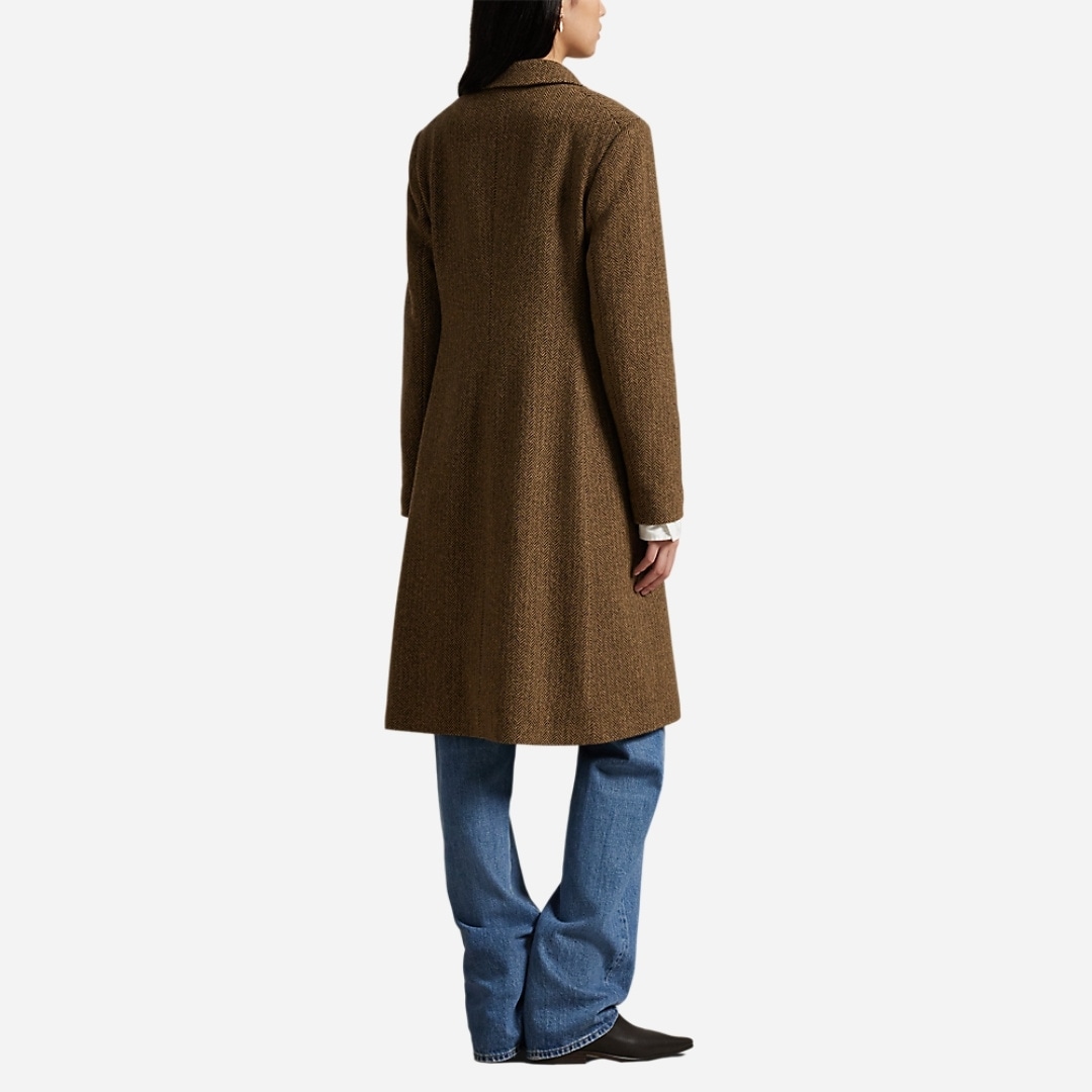 Wool-Blend Herringbone Coat - Brown/Tan Herringbone