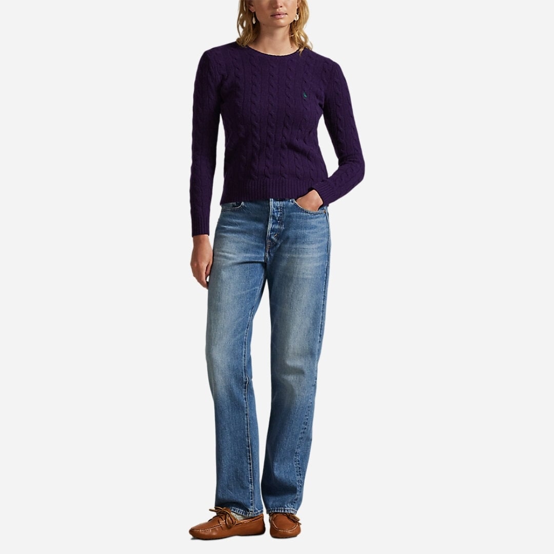 Cable Wool-Cashmere Crewneck Sweater - Midnight Purple