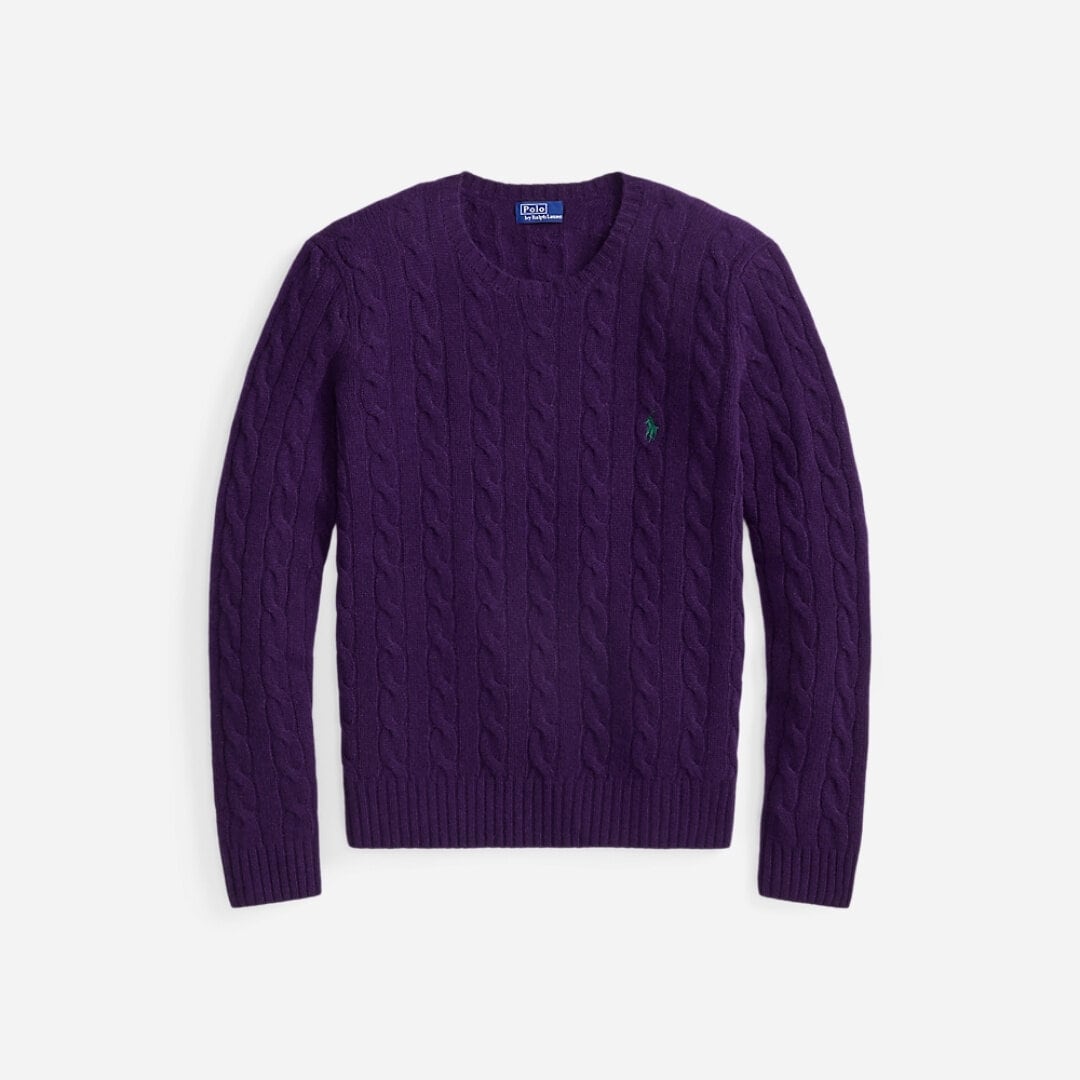 Cable Wool-Cashmere Crewneck Sweater - Midnight Purple