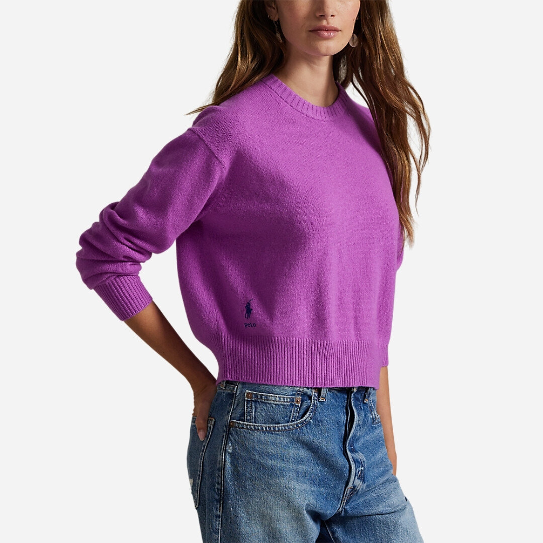 Wool-Blend Cropped Crewneck Sweater - Fig Purple