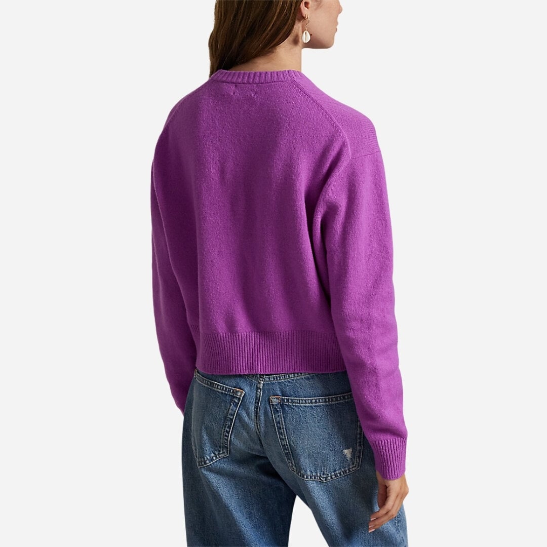 Wool-Blend Cropped Crewneck Sweater - Fig Purple