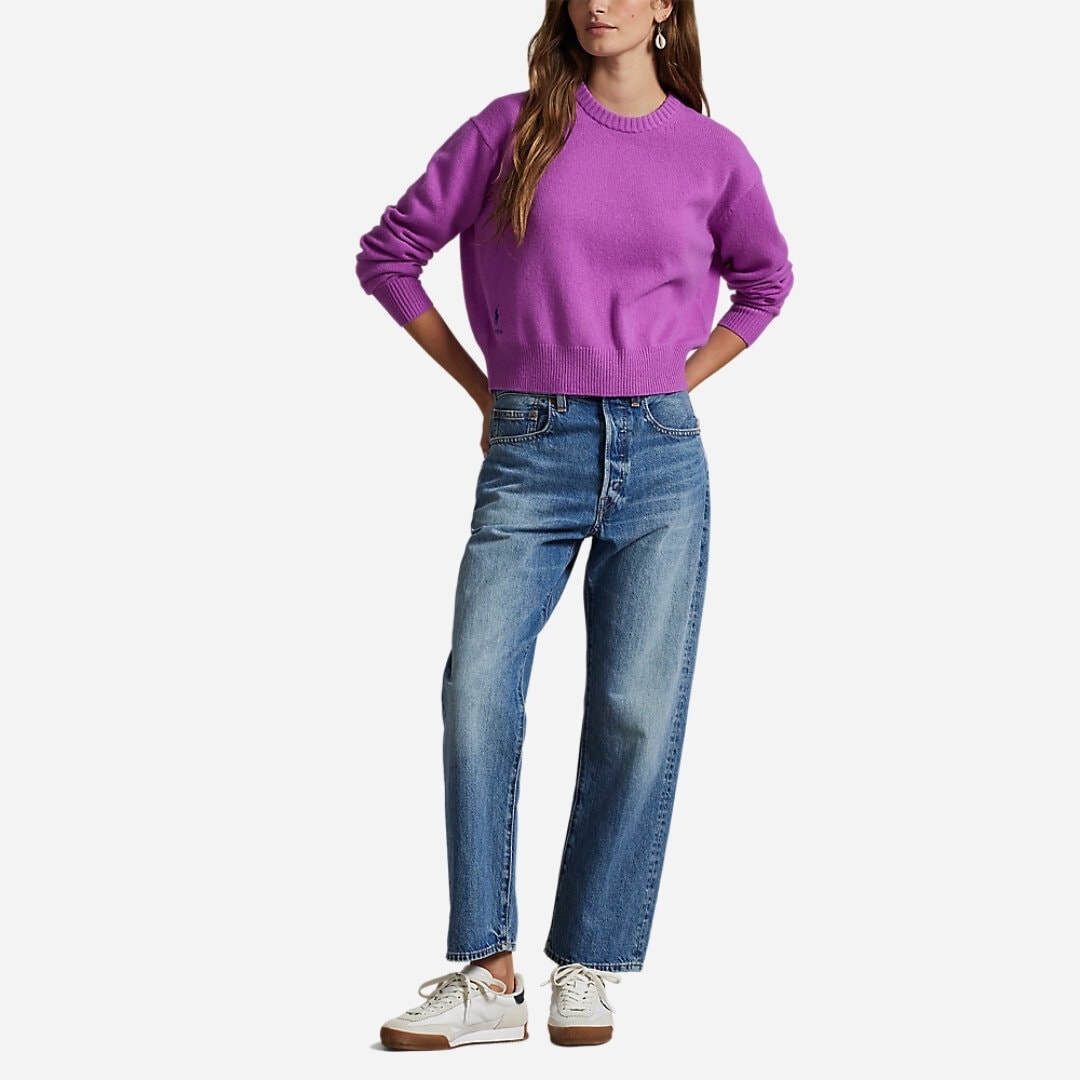 Wool-Blend Cropped Crewneck Sweater - Fig Purple