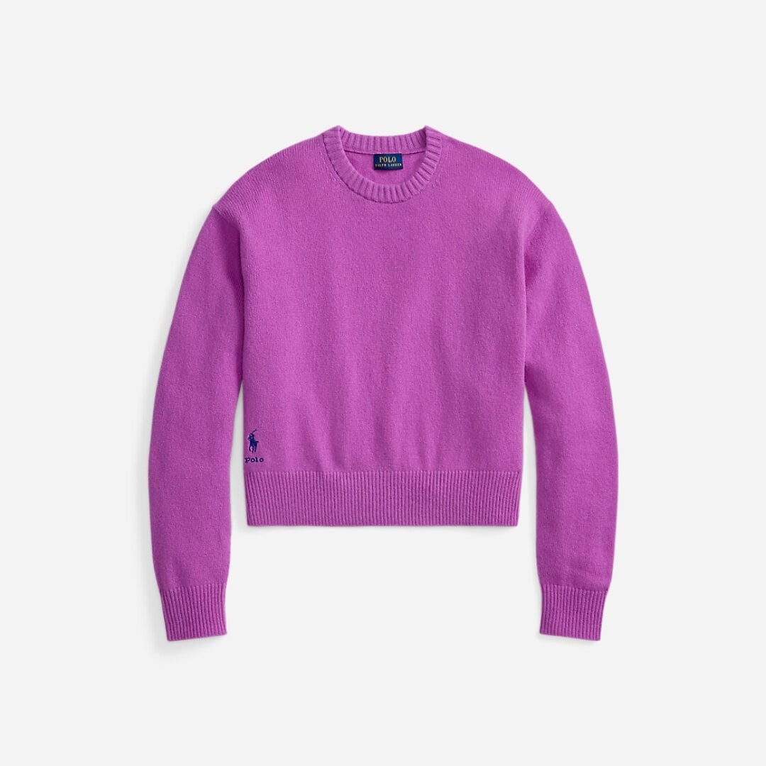 Wool-Blend Cropped Crewneck Sweater - Fig Purple