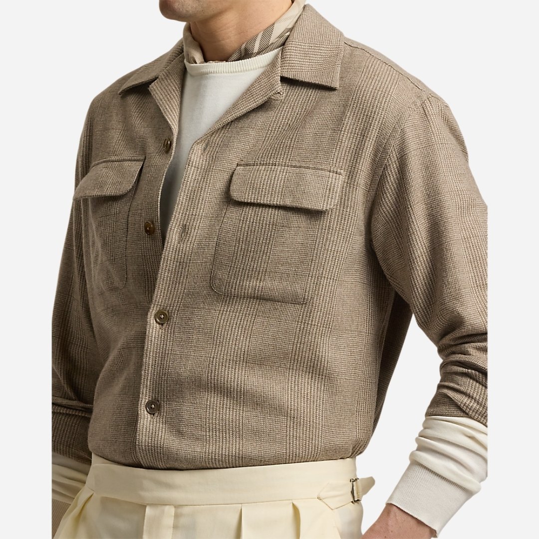 Glen Plaid Wool-Blend Camp Shirt - Truffle Multi