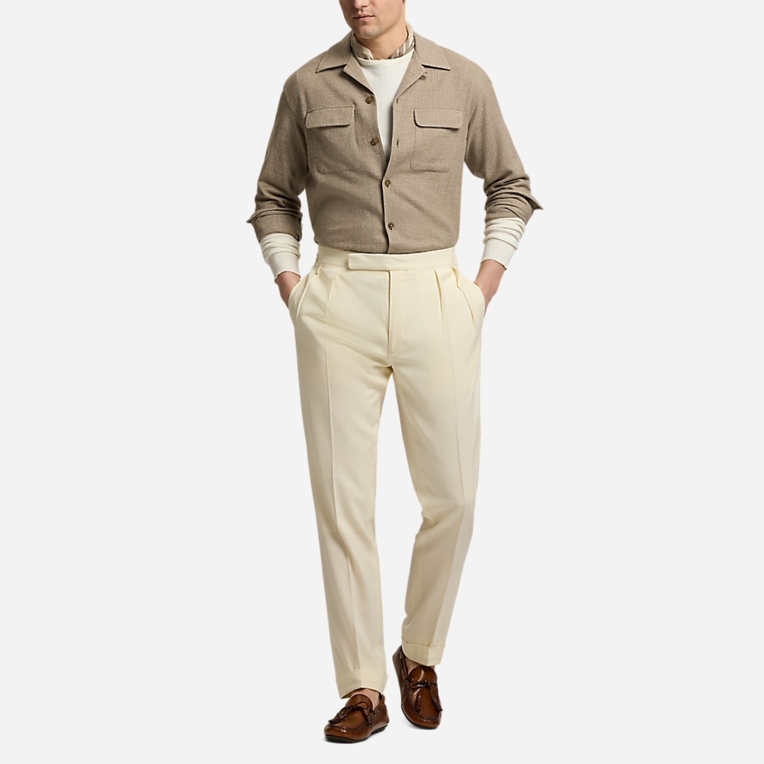 Glen Plaid Wool-Blend Camp Shirt - Truffle Multi