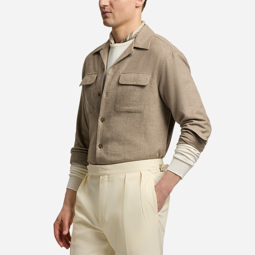 Glen Plaid Wool-Blend Camp Shirt - Truffle Multi