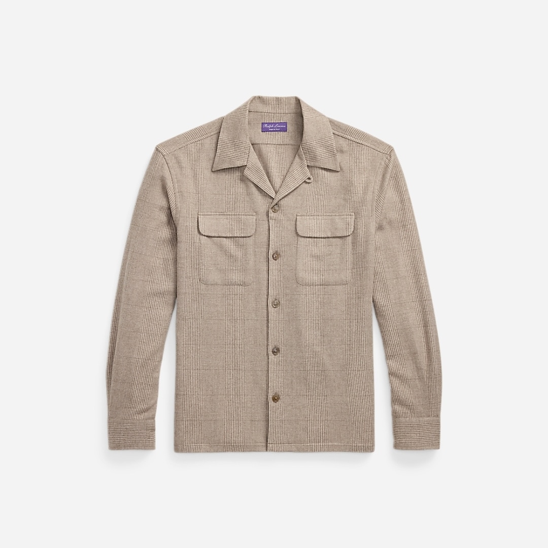 Glen Plaid Wool-Blend Camp Shirt - Truffle Multi