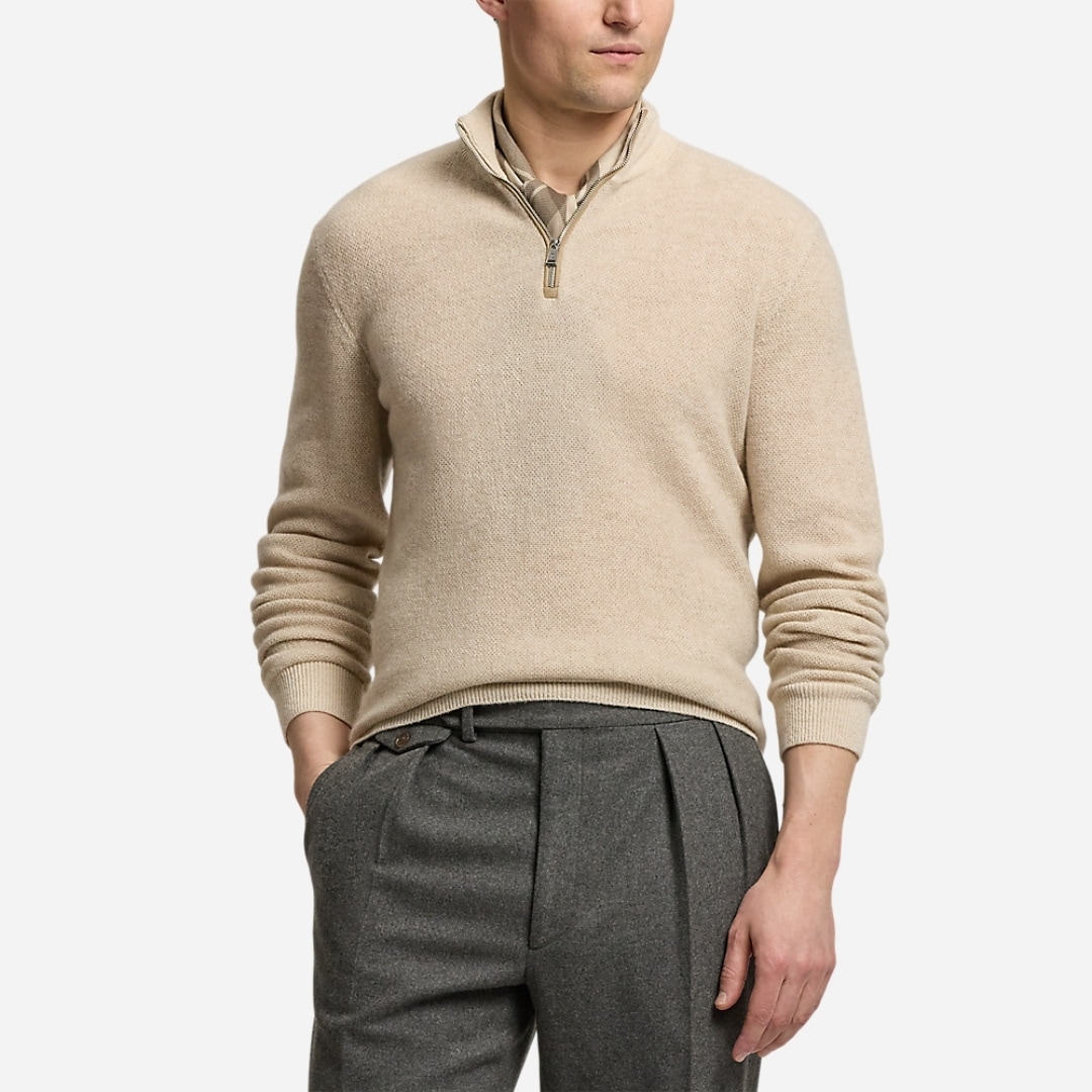 Birdseye Cashmere Quarter-Zip Sweater - Summer Sand Multi