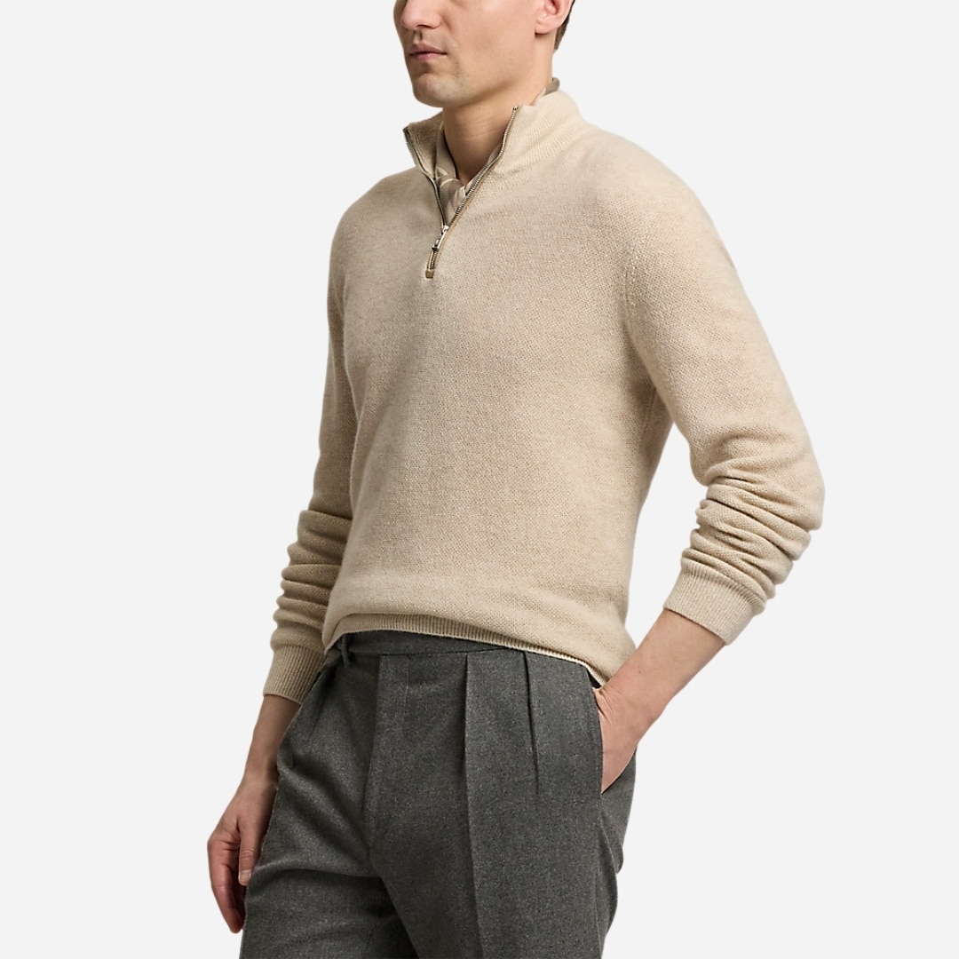 Birdseye Cashmere Quarter-Zip Sweater - Summer Sand Multi