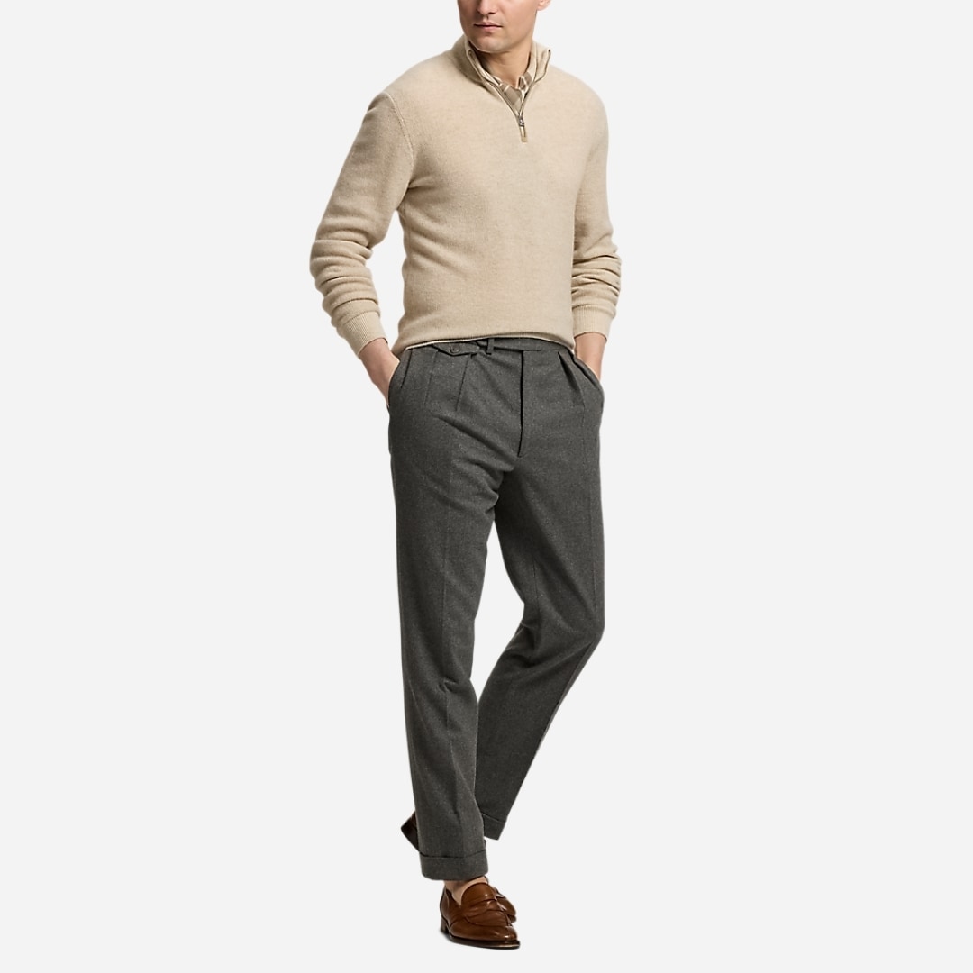 Birdseye Cashmere Quarter-Zip Sweater - Summer Sand Multi