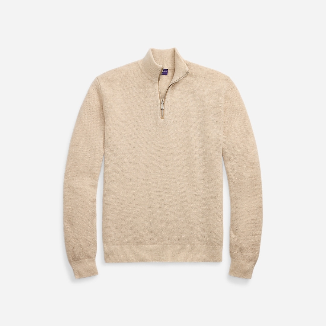Birdseye Cashmere Quarter-Zip Sweater - Summer Sand Multi