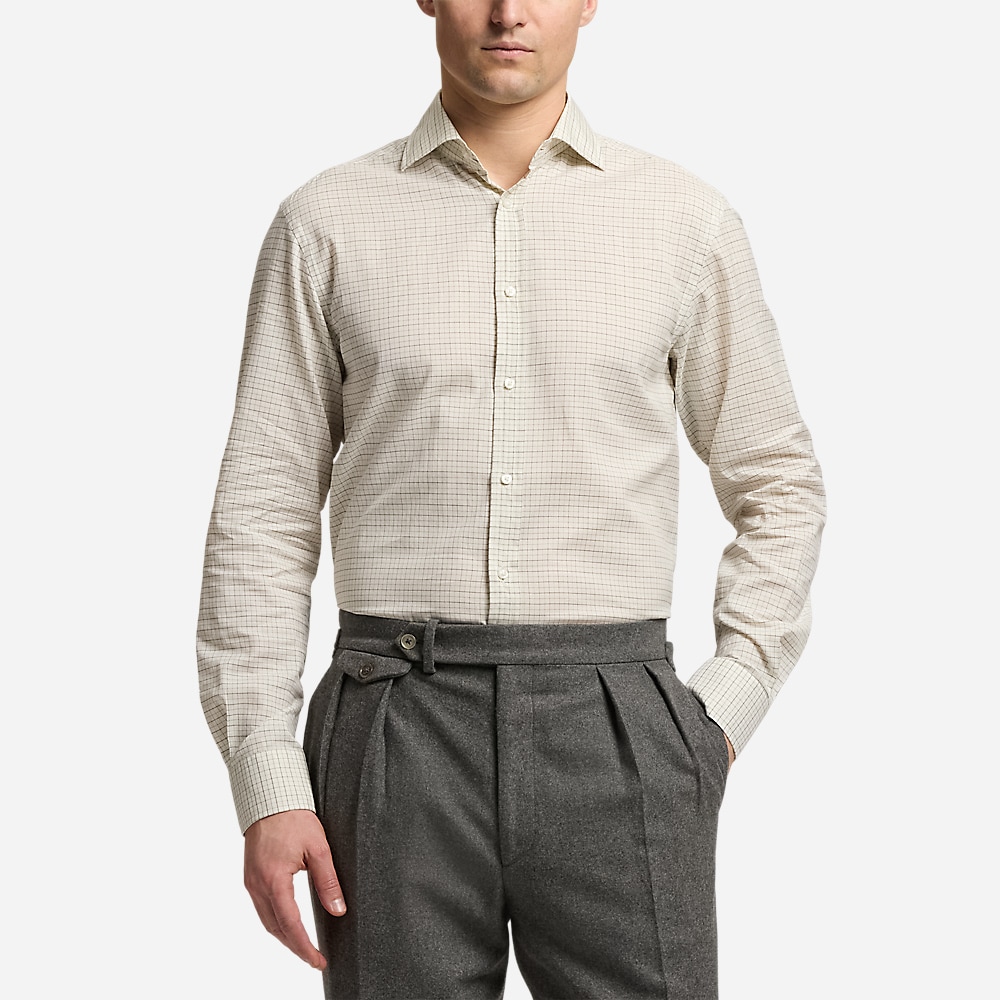 Tattersall Twill Shirt - Melange Cream/Grey