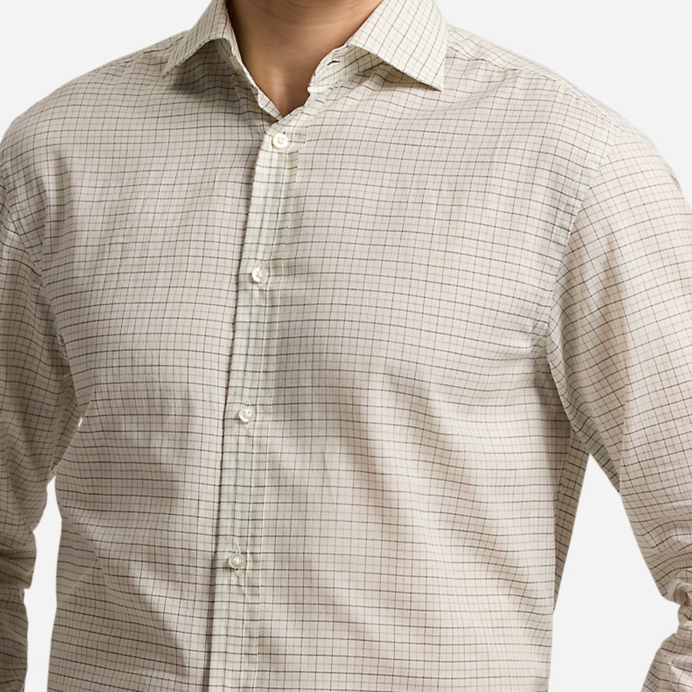 Tattersall Twill Shirt - Melange Cream/Grey