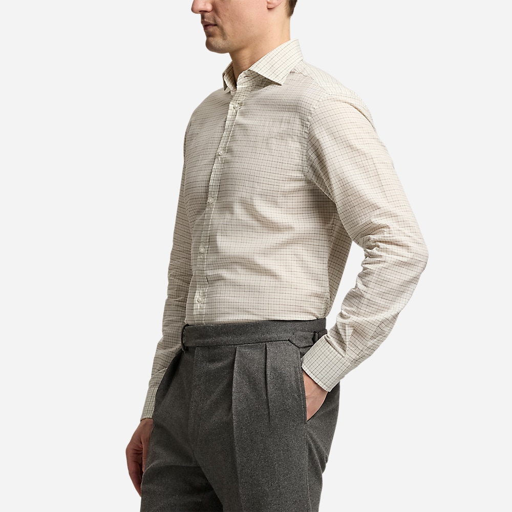 Tattersall Twill Shirt - Melange Cream/Grey