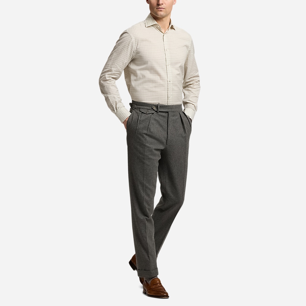 Tattersall Twill Shirt - Melange Cream/Grey