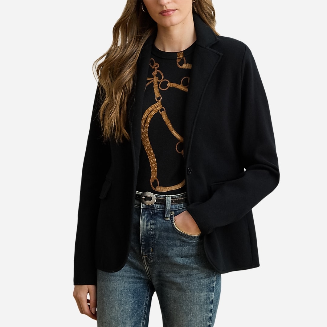 Cotton-Blend Sweater Blazer - Black