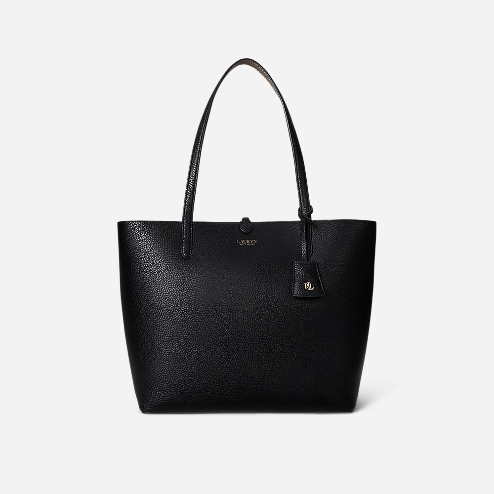 Faux-Leather Medium Reversible Tote Bag - Black/Taupe