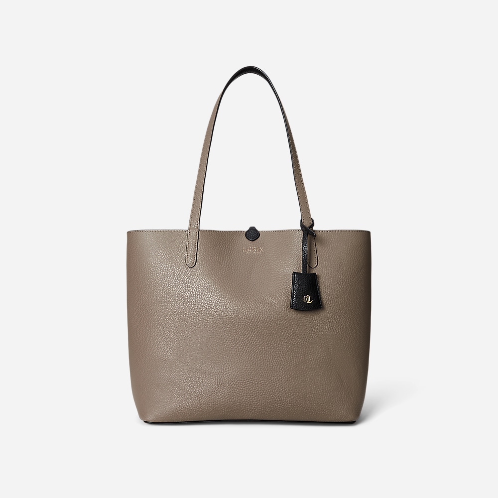 Faux-Leather Medium Reversible Tote Bag - Black/Taupe