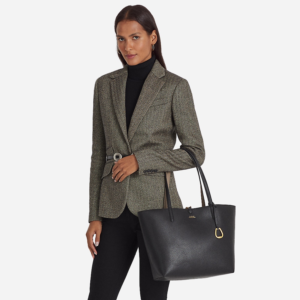 Faux-Leather Medium Reversible Tote Bag - Black/Taupe