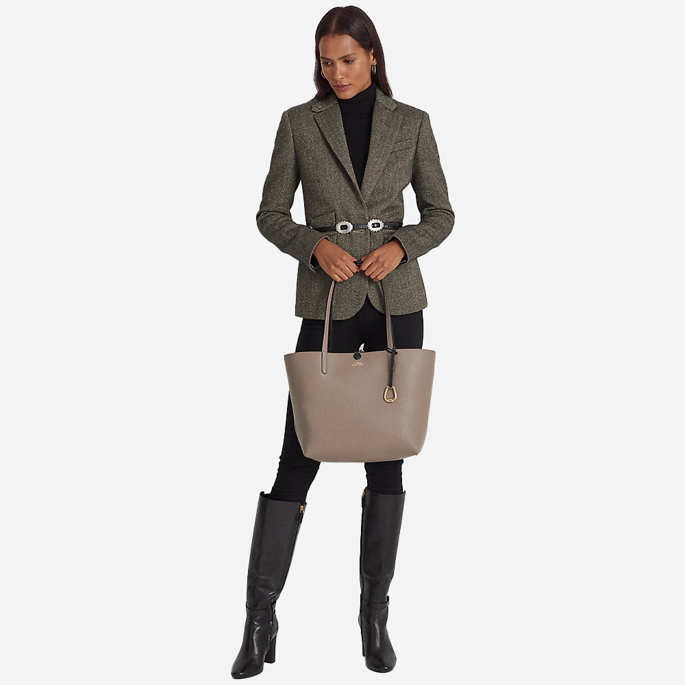 Faux-Leather Medium Reversible Tote Bag - Black/Taupe