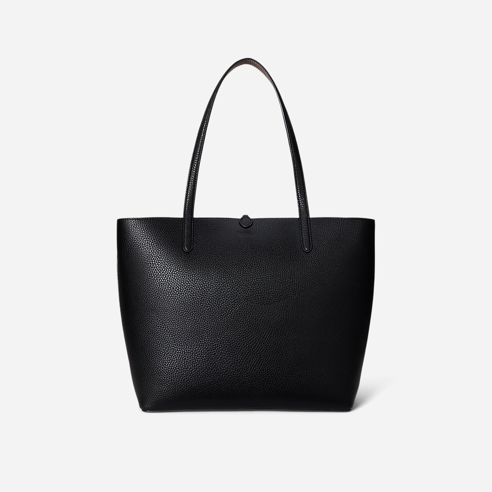 Faux-Leather Medium Reversible Tote Bag - Black/Taupe